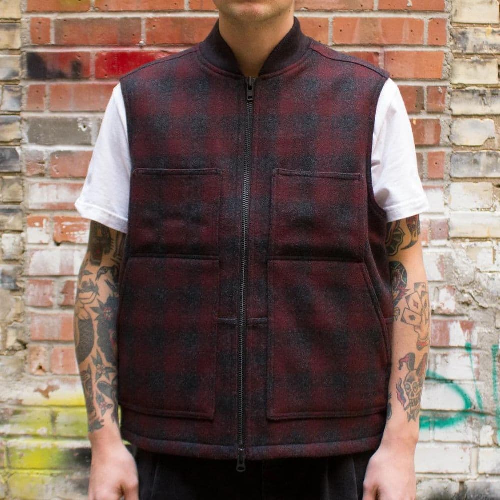 Lined mackinaw wool work vest charcoal